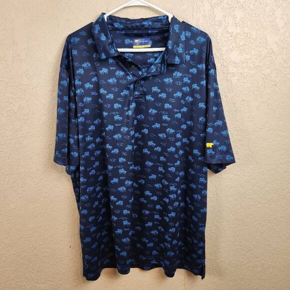 Jack Nicklaus Blue on Blue Palm Tee Print Golf Pool Shirt XXL (4644) - Picture 1 of 4